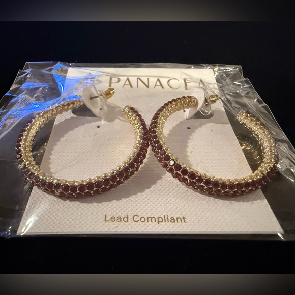 Panacea Hoop Earrings with deep red stones - Picture 2 of 3